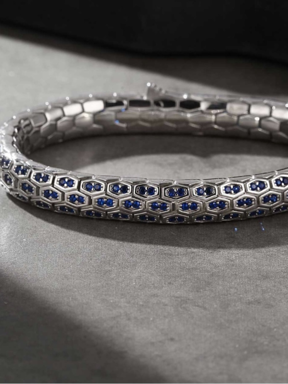 OTTASILVER - Silver Python men’s bracelet. Double blue cz diamonds SZ XL